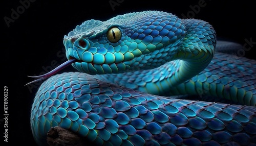 鮮やかなブルーバイパーヘビ