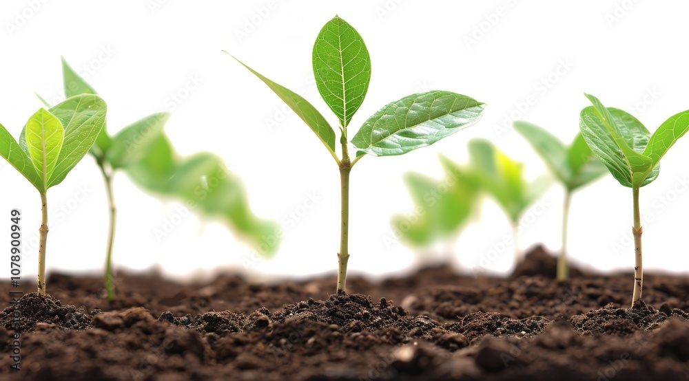 Fototapeta premium black soil with green plant isolated on transparent background,