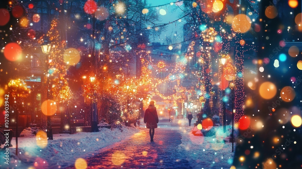 Snowy Christmas Street with Lights Snowy Christmas Street with Lights
