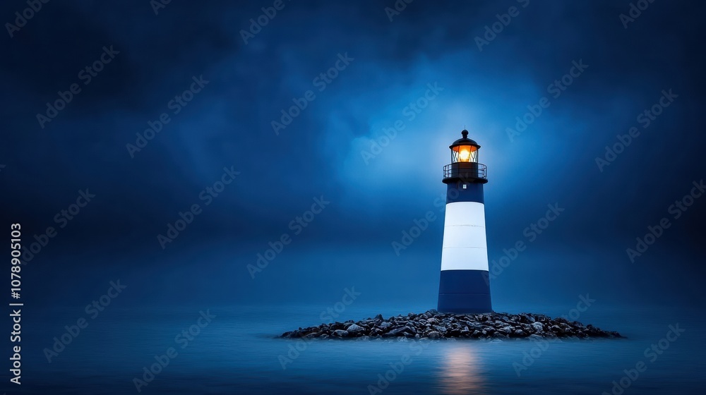 Ancient Lighthouse on Rocky Shore Under Stormy Skies