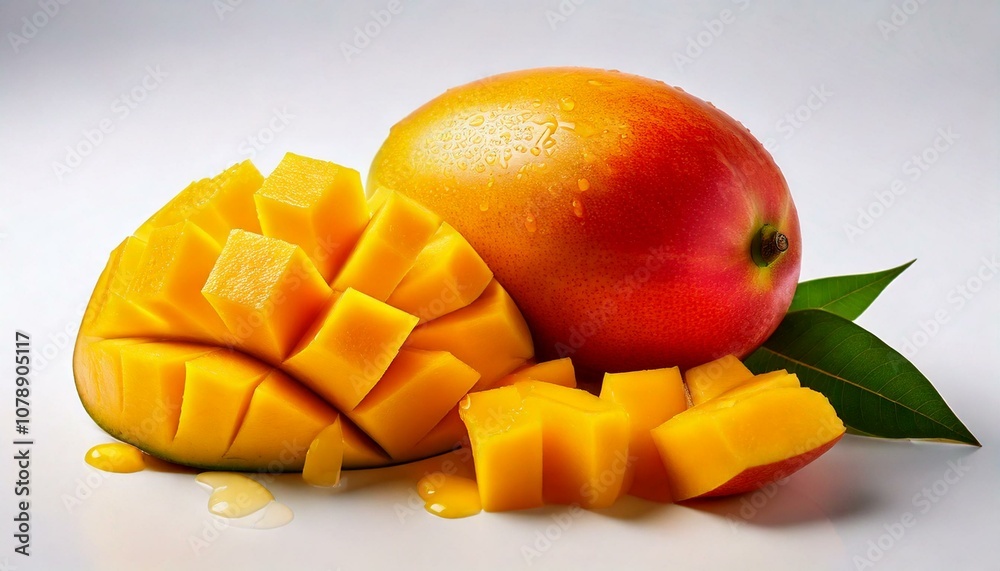 Freigestellte Mango mit Würfeln und Scheiben – Exotisches Obst für Smoothies und Desserts Freigestellte Mango mit Würfeln und Scheiben – Exotisches Obst für Smoothies und Desserts