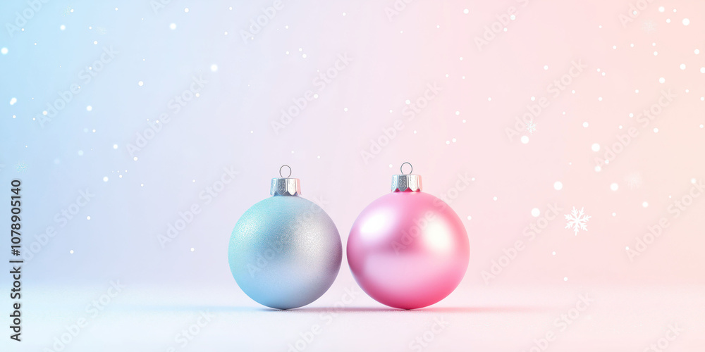 Festive pastel christmas ornaments with soft snowflakes and gradient background Festive pastel christmas ornaments with soft snowflakes and gradient background