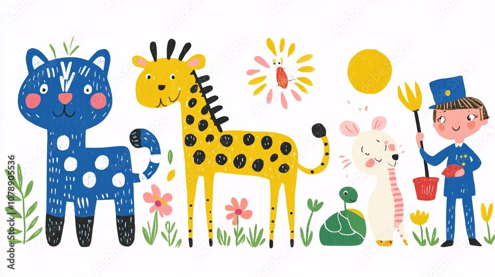 Obraz premium Cute Animal Friends Cartoon Illustration
