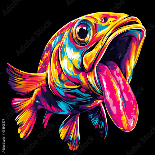 Psychedelic Fish Illustration with Tongue Out
 photo