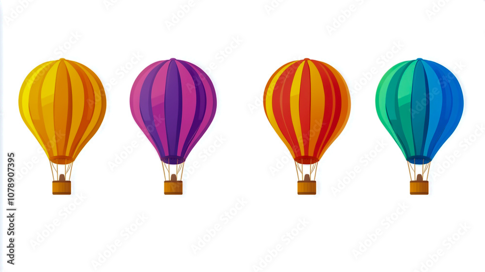 Colorful hot air balloons isolated on a white background, Colorful hot air balloons isolated on a white background,