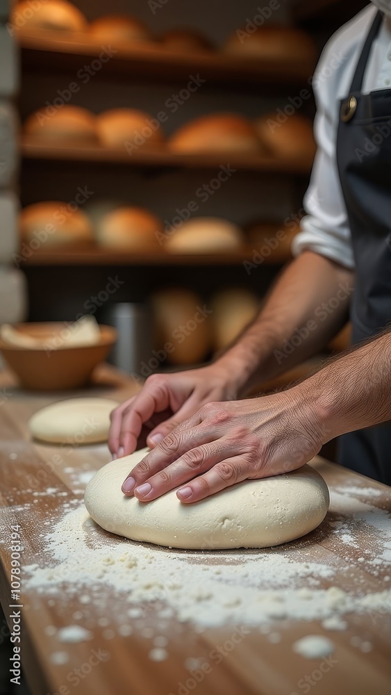 A man is making bread on a wooden table A man is making bread on a wooden table