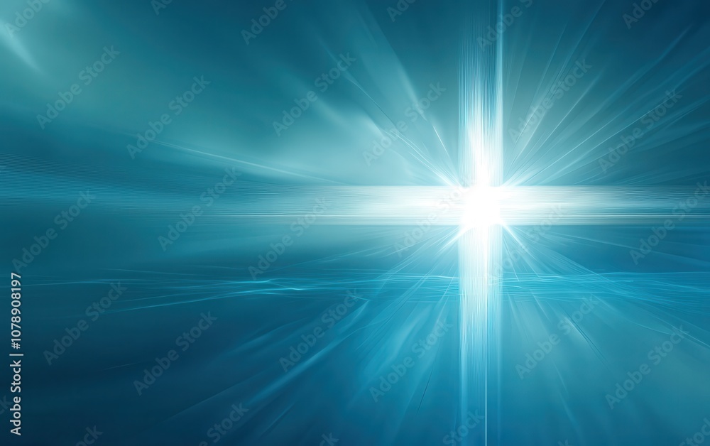 A blue background with a white cross in the middle. The cross is surrounded by a bright light A blue background with a white cross in the middle. The cross is surrounded by a bright light