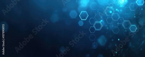 A blue background with a lot of hexagons. The hexagons are all different sizes and are scattered throughout the image. Empty space foro logo or text. Mockup