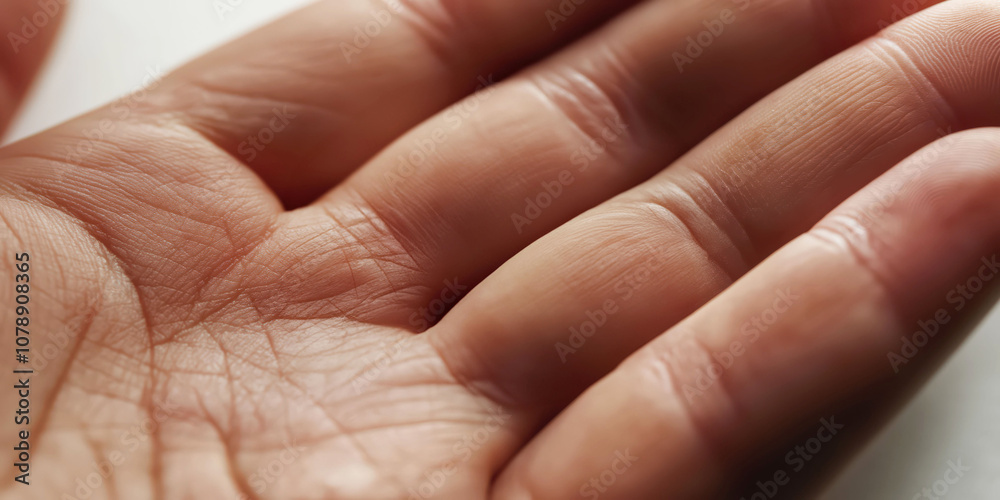 Detailed close-up of a human hand palm lines and skin texture Detailed close-up of a human hand palm lines and skin texture