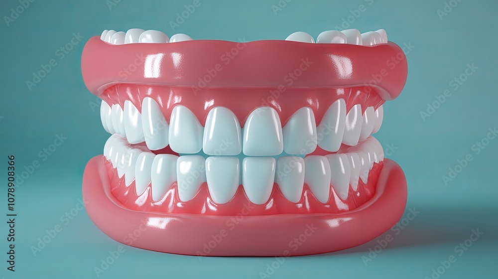 Obraz premium 3D Rendering of Clean Teeth and Bacteria Removal with Mouthwash for Optimal Oral Hygiene