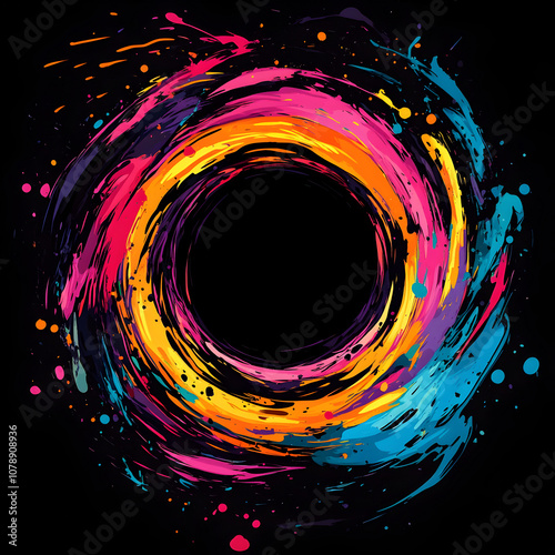 Colorful Swirling Abstract Circle on Black Background
