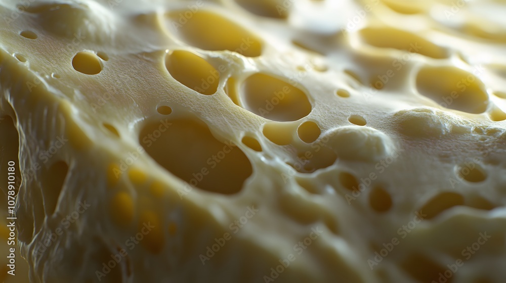 A macro image of a slice of Swiss cheese, with distinctive holes, creamy texture, and slightly glossy surface. Cinematic Scene, 4k resolution, cinematic scene A macro image of a slice of Swiss cheese, with distinctive holes, creamy texture, and slightly glossy surface. Cinematic Scene, 4k resolution, cinematic scene
