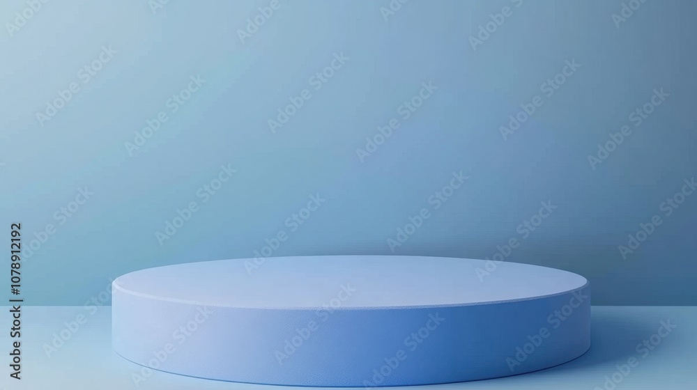 Minimalist blue display platform on a smooth surface with an even blue backdrop perfect for showcasing products, art, or photography in a serene and calming setting