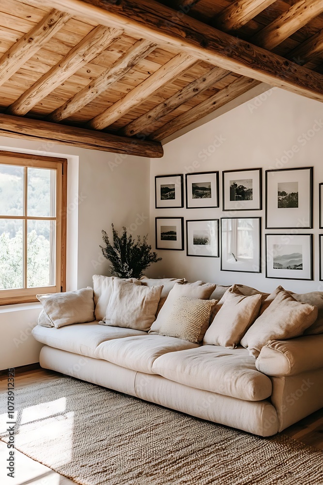 Fototapeta premium Beautiful Modern Living room Interior with furniture's ,mockup frame , posters, wall -3d Rendering