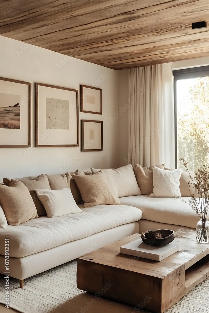 Beautiful Modern Living room Interior with furniture's ,mockup frame , posters, wall -3d Rendering