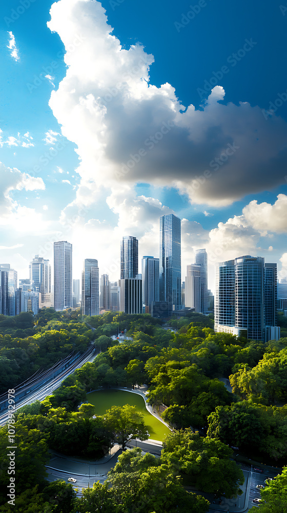 Innovative urban skyline building a sustainable smart city with green spaces Innovative urban skyline building a sustainable smart city with green spaces