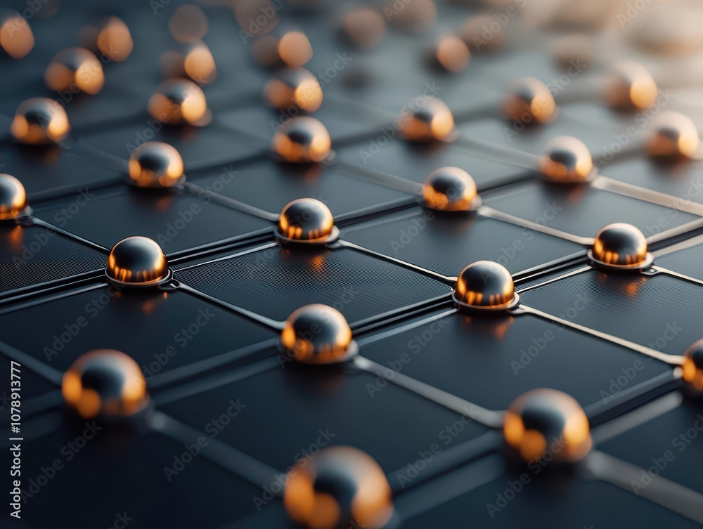 Obraz premium Nanotechnology molecules working to optimize energy harvesting from solar panels, abstract digital visualization