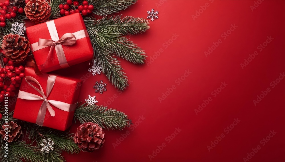 Christmas tree and red gift box on red background. Christmas tree and red gift box on red background.