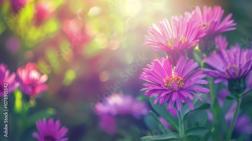 Purple and Pink Flowers in Soft Sunlight: A Garden Bloom