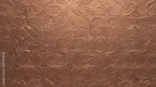 Copper background with embossed abstract pattern and metallic texture