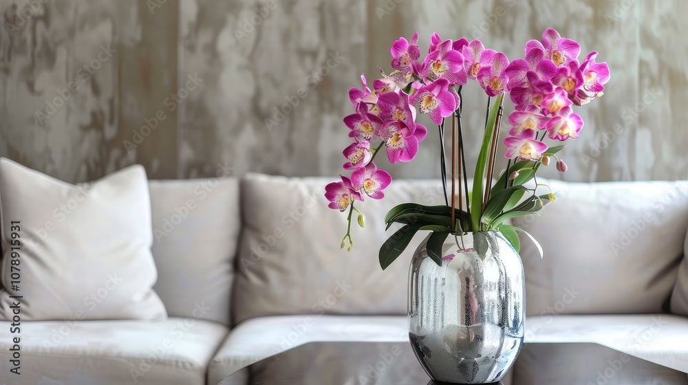 Elegant lily flowers arranged in a clear vase placed on a minimalist table Elegant lily flowers arranged in a clear vase placed on a minimalist table