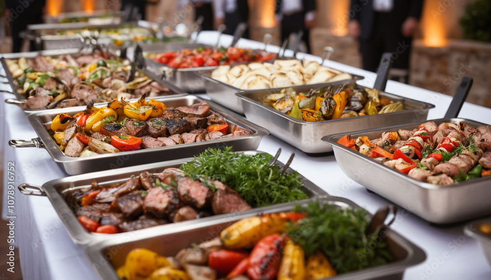 Indoor Catering Buffet with a Wide Variety of Foods in a Restaurant Setting. Indoor Catering Buffet with a Wide Variety of Foods in a Restaurant Setting.