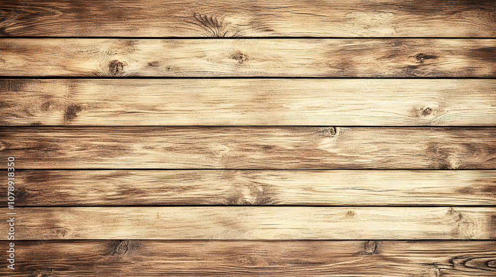 Naklejka premium Horizontal Wood Grain Pattern on Rustic Wooden Plank Background with Natural Light and Shadow Effects