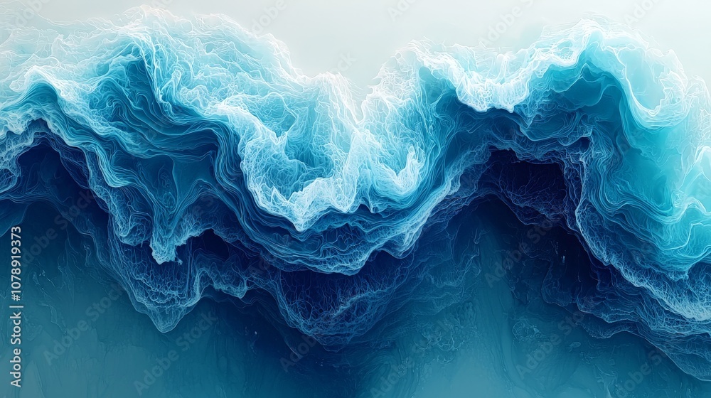 Abstract depiction of ocean waves with vibrant blue tones and fluid patterns. Abstract depiction of ocean waves with vibrant blue tones and fluid patterns.
