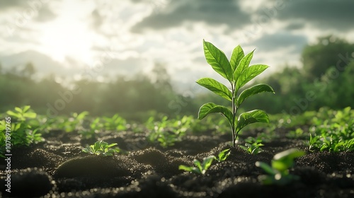 young_withania_plant_growing_in_countryside_field_dicotyledo photo