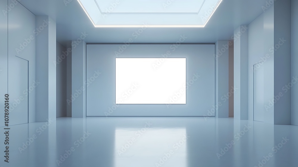 Large television mockup with blank screen on a minimalistic wall in a brightly lit room Large television mockup with blank screen on a minimalistic wall in a brightly lit room
