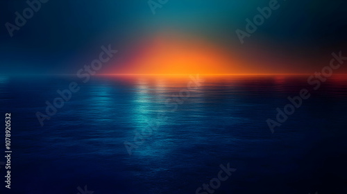 A Digital Painting of a Calm Ocean Scene with a Vivid Sunset in the Background