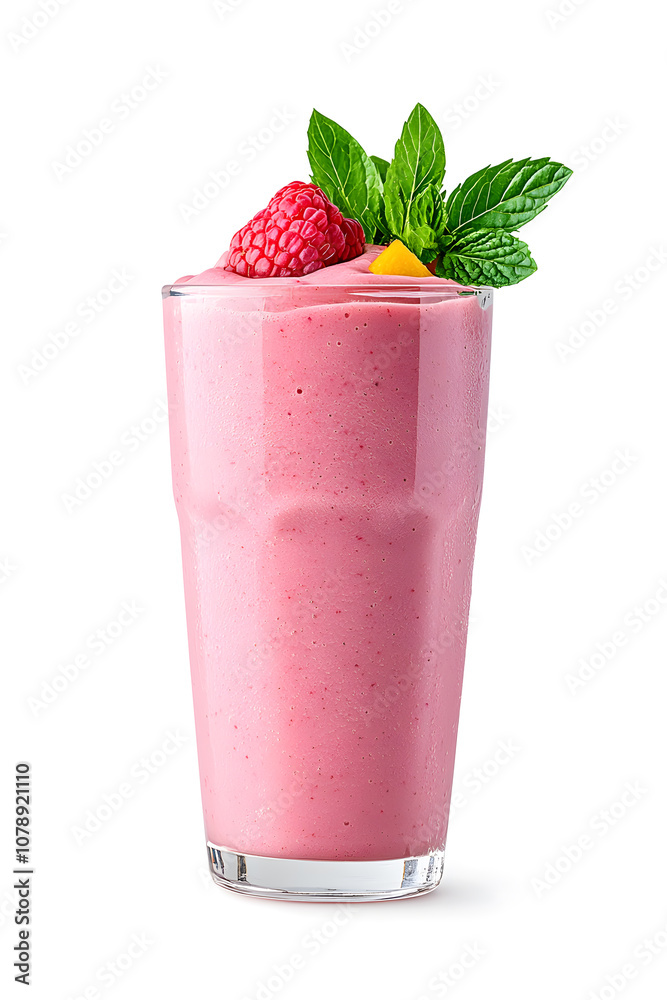 A glass of peach yogurt with fruits, isolated on white background. A glass of peach yogurt with fruits, isolated on white background.