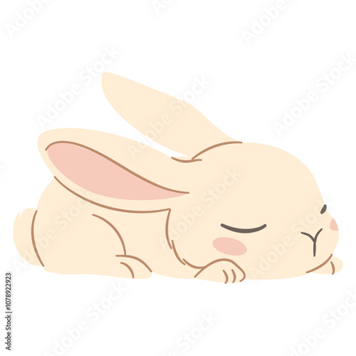 Flat vector illustration in a simple children's style. Cute rabbit sleeping on white background. Vector illustration
