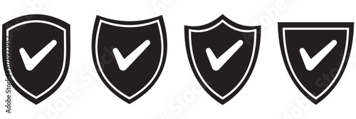 Shield check mark icon. Shield with a checkmark in the middle Protection icon. Security shield protected icon. Vector illustration.