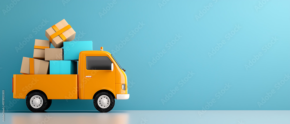 Naklejka premium Efficiently transport goods with a vibrant delivery truck loaded with colorful packages