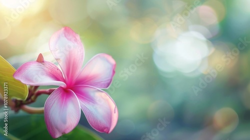 Pink Plumeria Flower with Soft Petals and Blurred Background