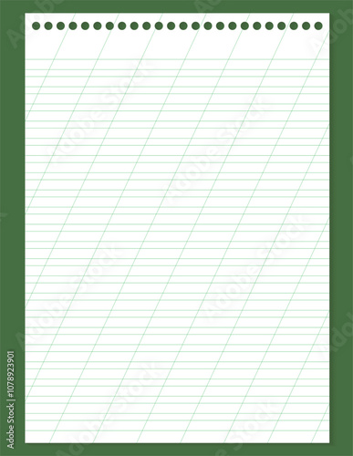 Graph paper. Printable lined grid paper with color horisontal, diagonal lines. Geometric pattern for school, oblique notebook. Realistic lined paper blank size Letter. Exercise page for calligraphy