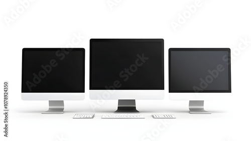 computer monitor with keyboard on white background