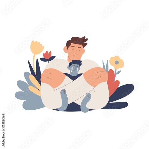 Support your inner child concept. Mental health problems. Blooming flowers on a background. Modern flat vector illustration