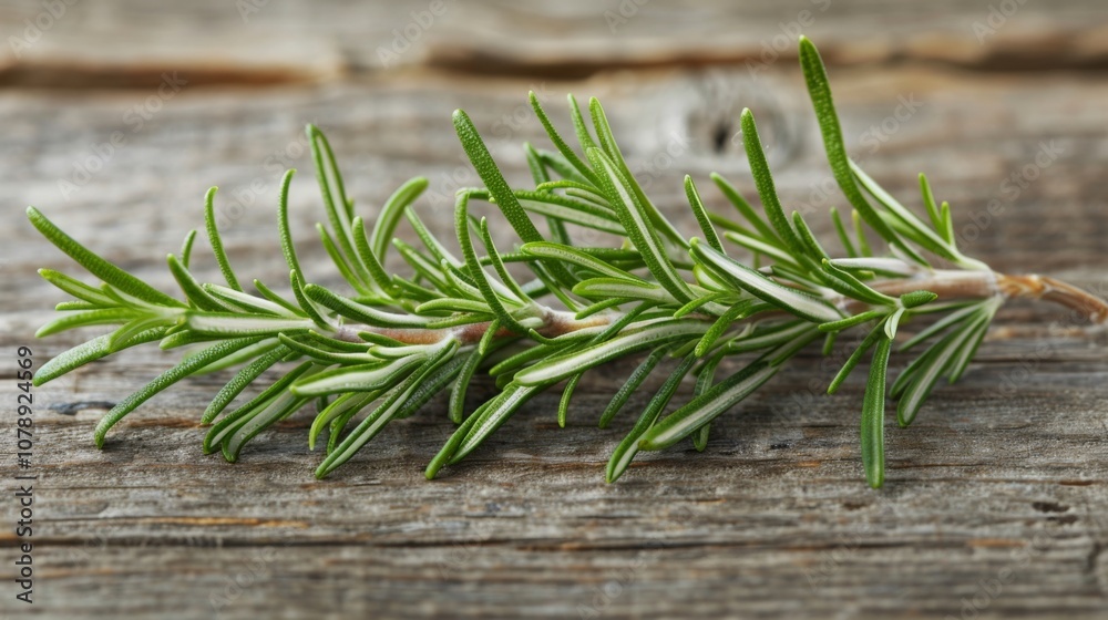 Fresh Rosemary Sprig on Wooden Background Fresh Rosemary Sprig on Wooden Background