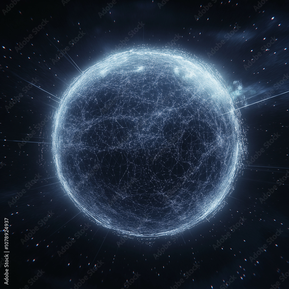 Obraz premium A blue sphere with a network of lines surrounding it