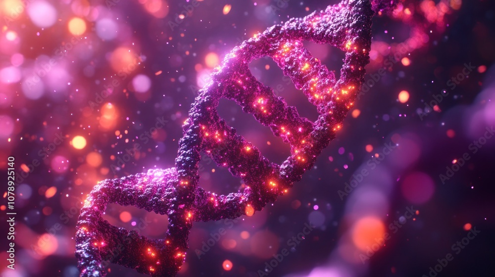 Glowing DNA helix with bokeh background. Glowing DNA helix with bokeh background.