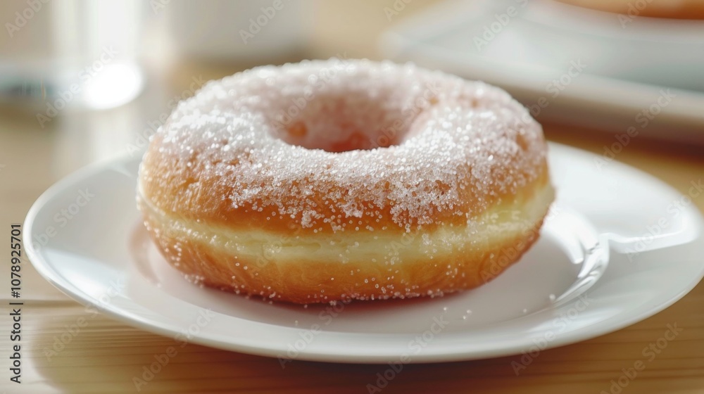 Close-up of a Glazed Donut on a White Plate Close-up of a Glazed Donut on a White Plate