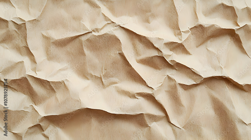 A Detailed Close-Up View of a Crumpled Brown Paper Texture, Showing the Folds, Wrinkles, and Uneven Surface of the Material, Perfect for Background or Design Element A Detailed Close-Up View of a Crumpled Brown Paper Texture, Showing the Folds, Wrinkles, and Uneven Surface of the Material, Perfect for Background or Design Element
