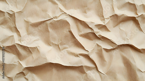 A Detailed Close-Up View of a Crumpled Brown Paper Texture, Showing the Folds, Wrinkles, and Uneven Surface of the Material, Perfect for Background or Design Element