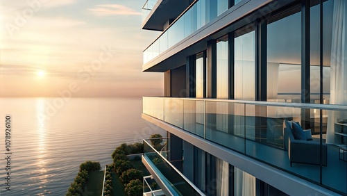 Contemporary Seaside Apartment Complex with Glass Balconies and Modern Architectural Design