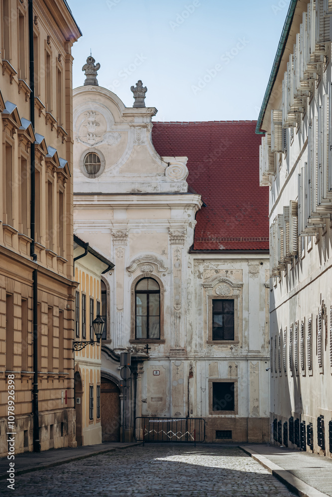 Zagreb, Croatia - August 15, 2024: Street and architecture in the historical center of Zagreb Zagreb, Croatia - August 15, 2024: Street and architecture in the historical center of Zagreb