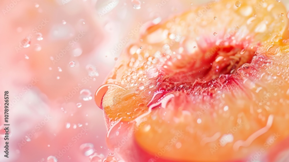 Juicy Peach with Water Drops - Fresh Summer Fruit Macro Photography Juicy Peach with Water Drops - Fresh Summer Fruit Macro Photography