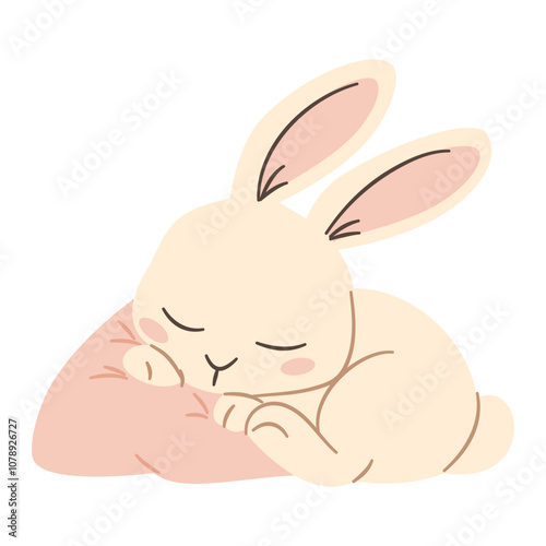 Flat vector illustration in a simple children's style. Cute rabbit sleeping on white background. Vector illustration
