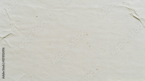 Creamy White Textured Paper with Subtle Wrinkles and Small Brown Speckles Abstract Background